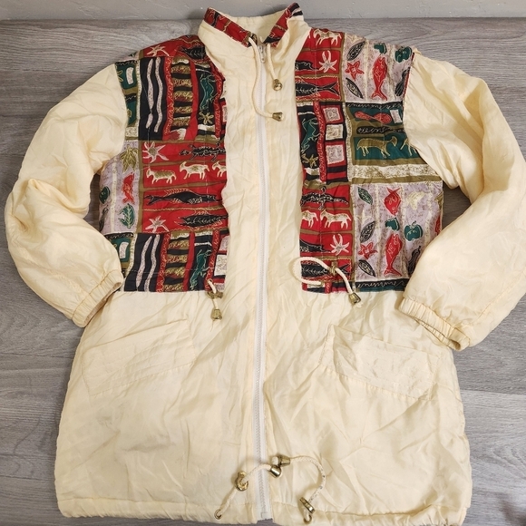 BRAEFAIR Cream Jacket Vintage XS Silk Aztec Design Soft Lightweight Artsy Animal - Picture 15 of 15